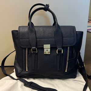 3.1 Phillip Lim Navy (Ink) Leather Satchel with Gold Hardware